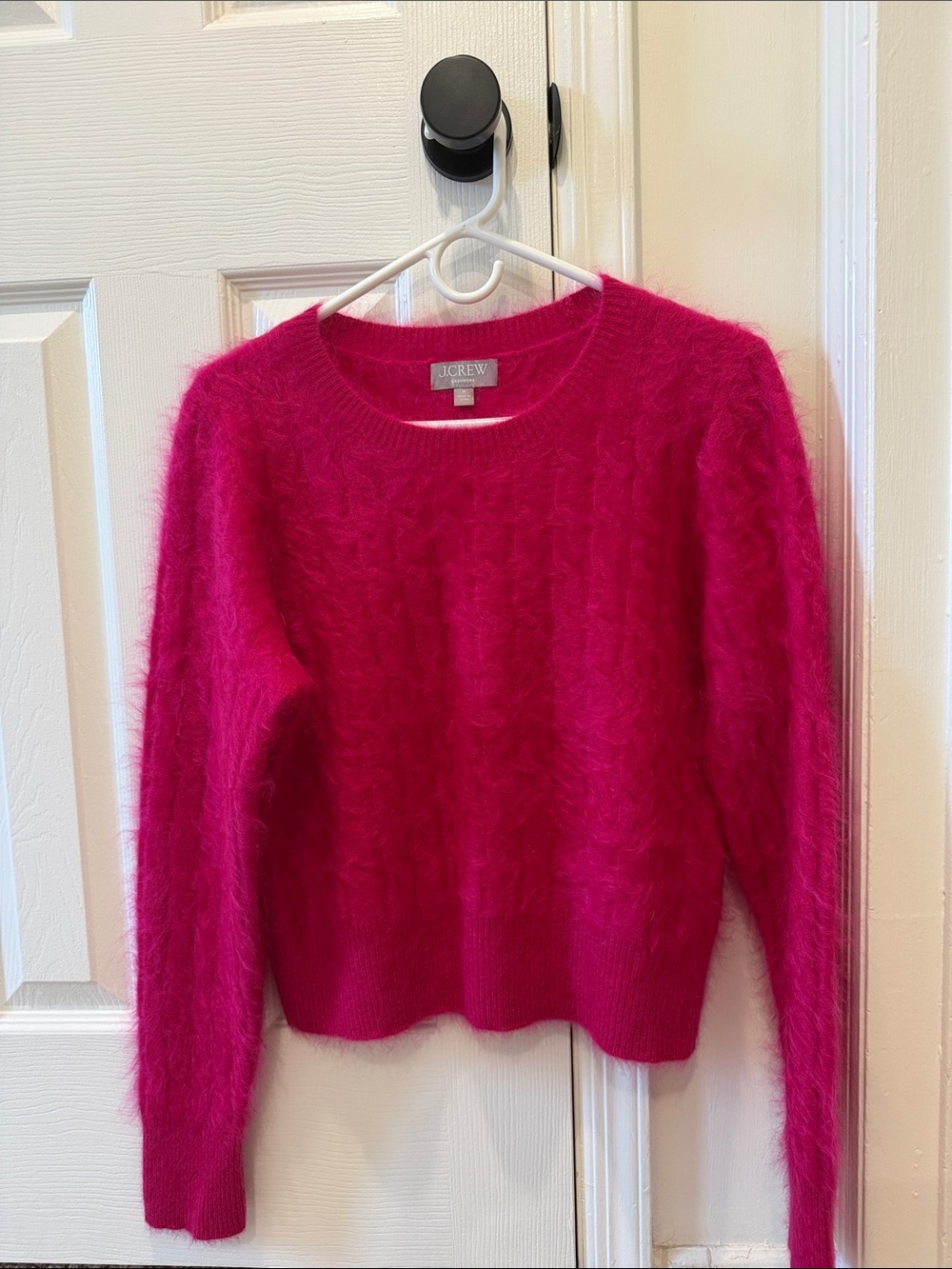 J. Crew Fuzzy Crewneck Sweater in Bright Pink